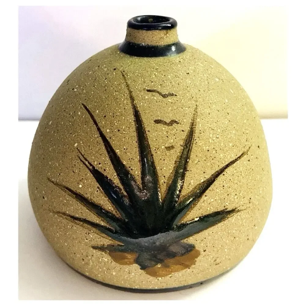 Vintage Tonala Mexico Pottery Vase Signed Carmela Zambrano Folk Art Deer Scene